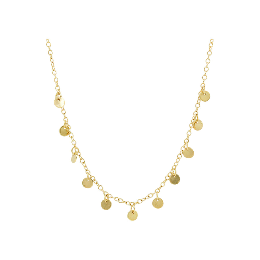 14k Yellow Gold Tiny Discs Necklace on Gold or Oxidized Silver Chain